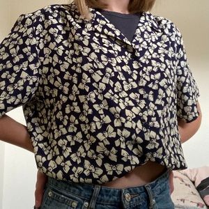 Bow pattern button up shirt